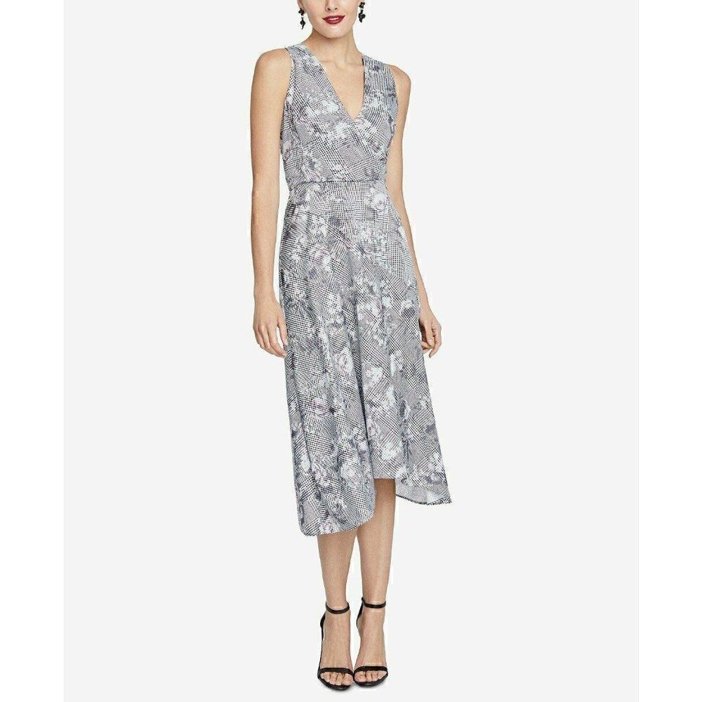 ‎Rachel Roy Black/White/Grey Surplice Midi Dress 2
